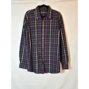 Bugatchi Uomo Shirt Mens XL Black/Colorful Plaid Long‎ Sleeve Button Classic Fit